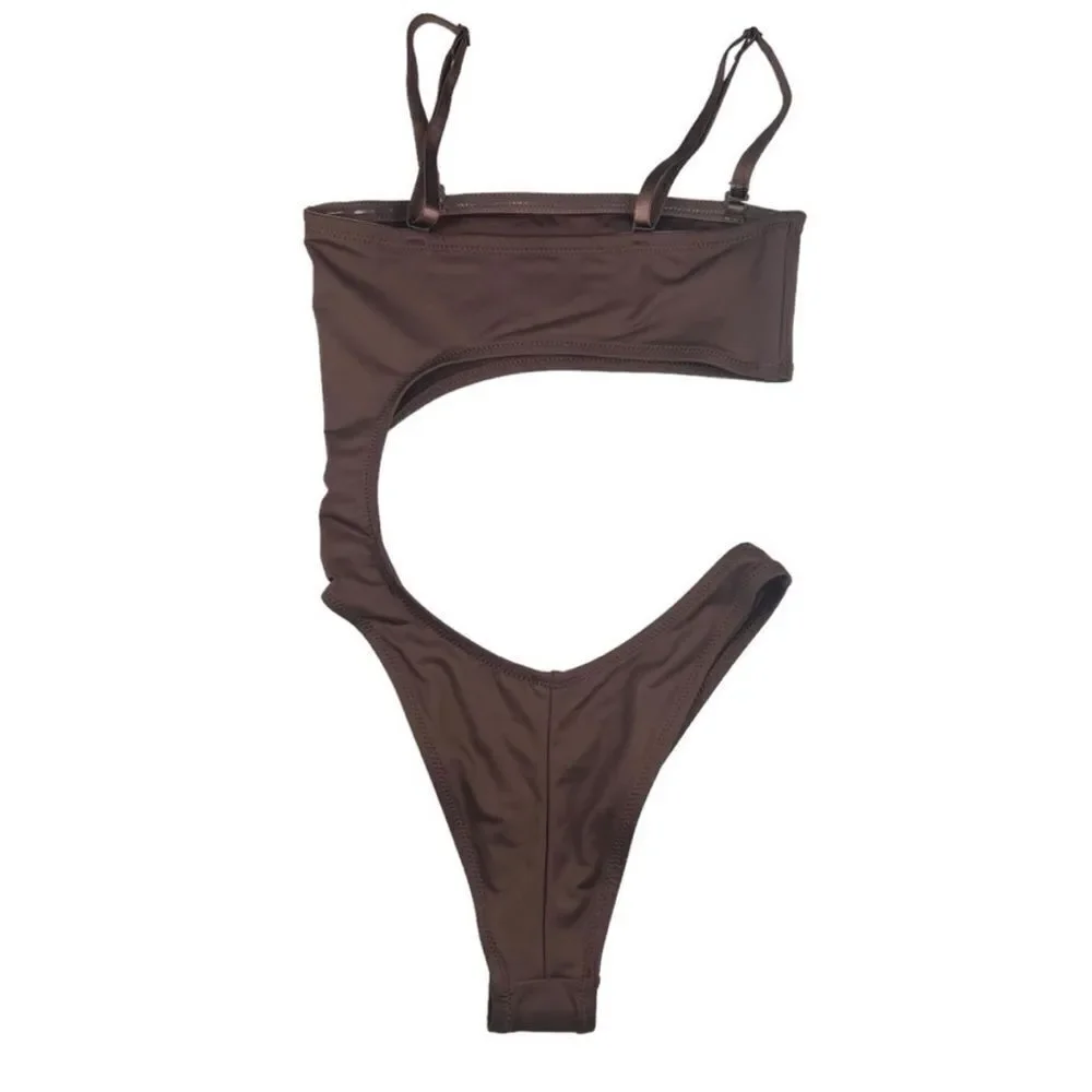 NWT SKIMS Strapless Monokini Cheeky One Piece Swimsuit in Cocoa Brown